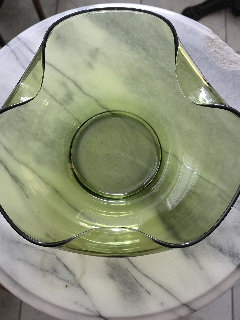 Hand-Blown Green Glass Art Bowl